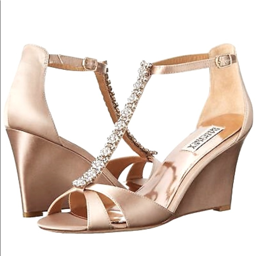 Romance badgley mischka wedge satin sandals